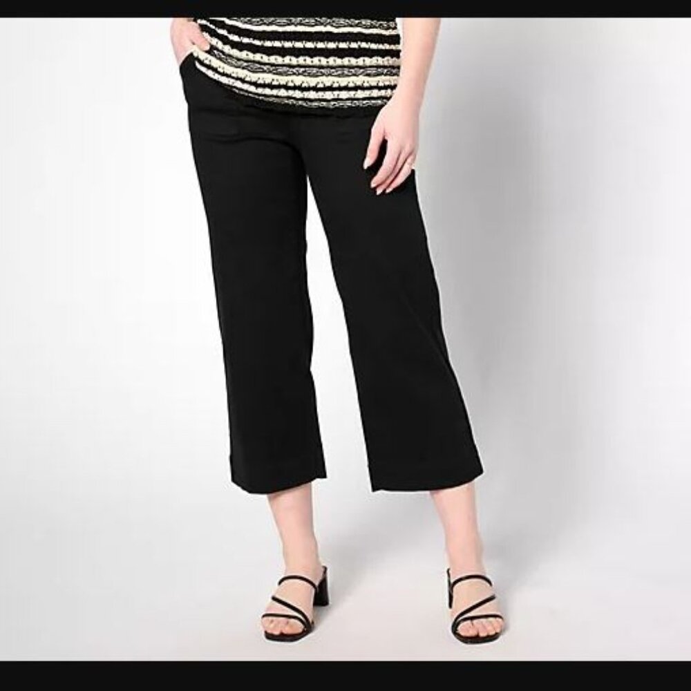 Belle by Kim Gravel Twill Wide Leg Crop Pants Womens 12P Black Petite NN03